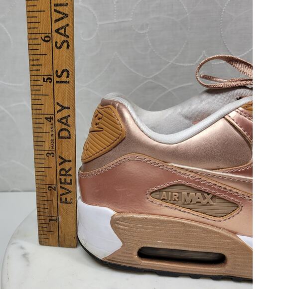 Nike Air Max 90 SE Girls 7Y Metallic Pack Bronze Leather Athletic Shoe Sneaker - Picture 16 of 16